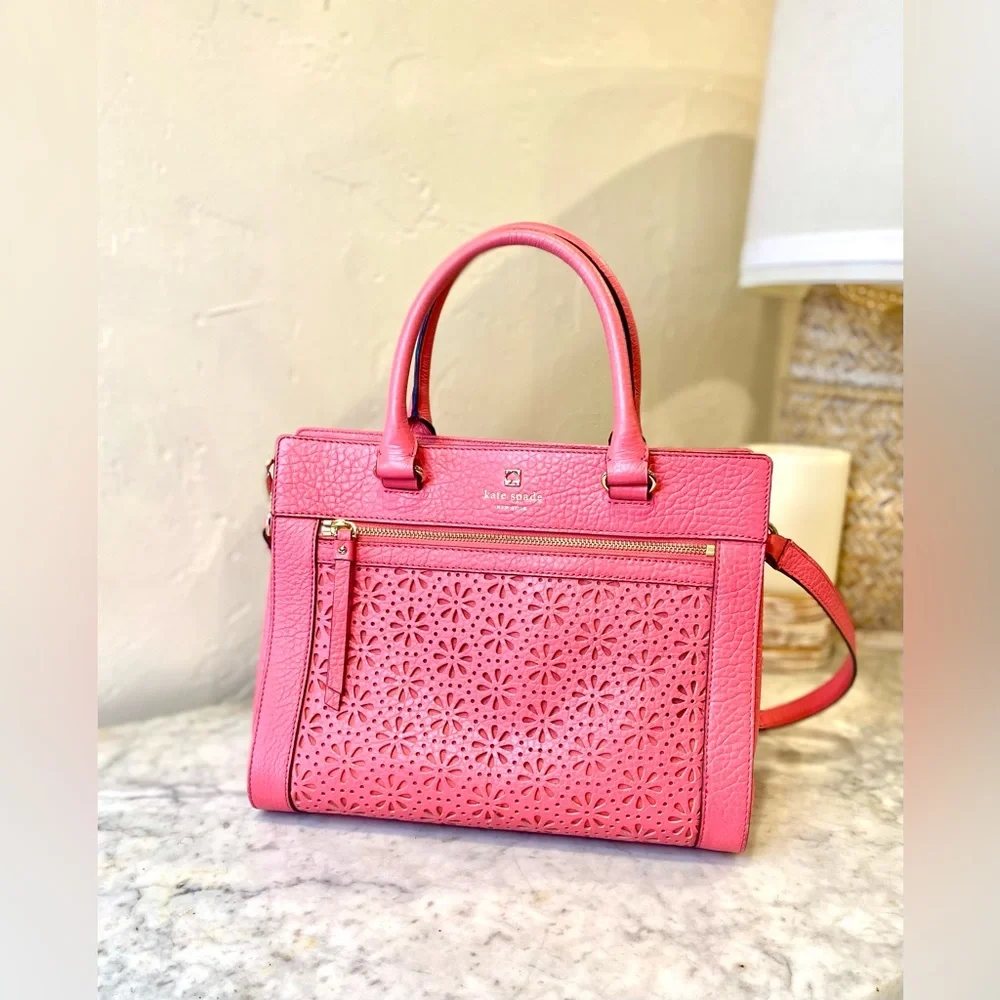 KATE SPADE Laser-Cut Floral Lattice Satchel *NWOT* - Picture 7 of 15